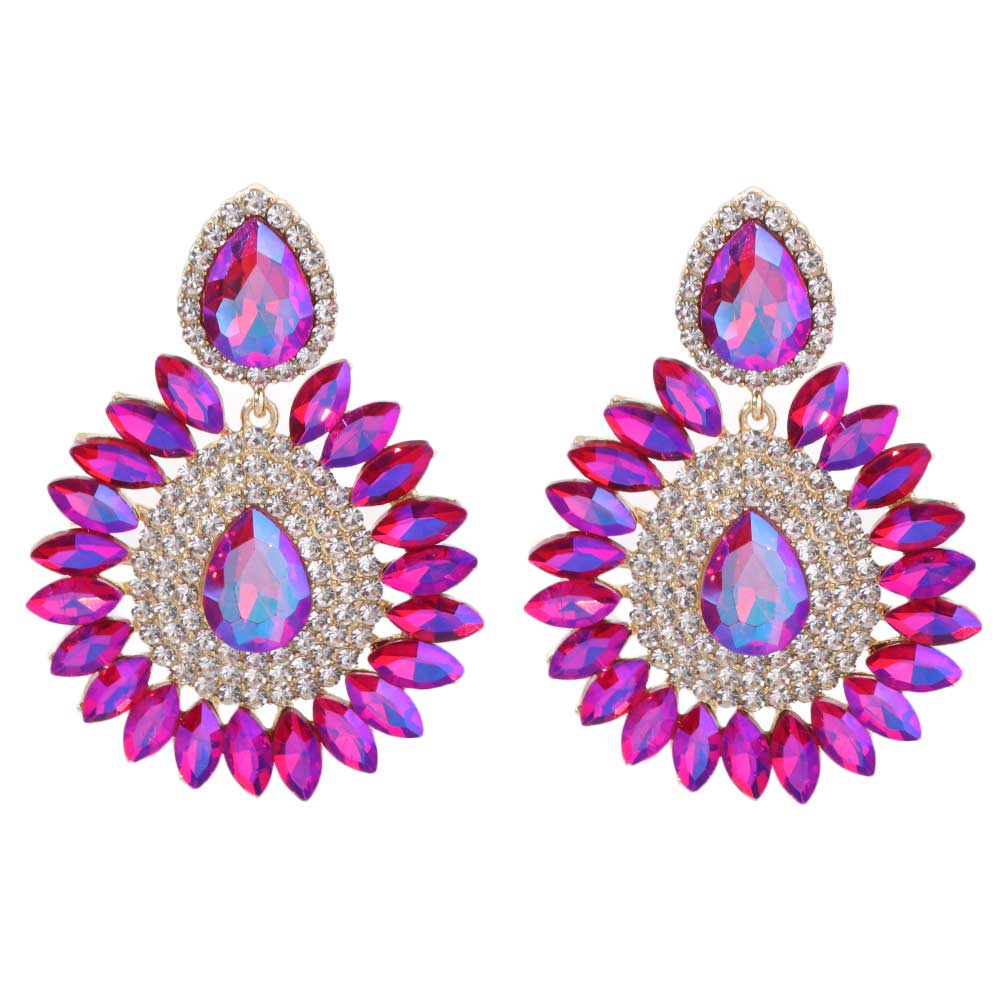 Fashion Luxury Droplet Earrings Crystal Elegant Rhinestone Ear Drop Vintage Shiny Sunflower Earrings for Lady