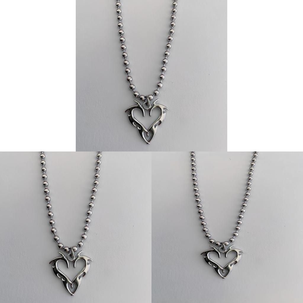 Titanium Steel Vintage Heart Pendant Necklace For Women With Geometric Design And Cross Chain