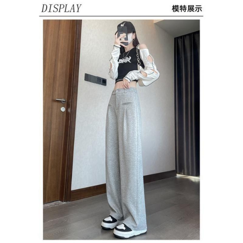Grey Wide Leg Pants Women's Autumn and Winter New High Waisted Hanging Straight Tube Loose Slimming Sports Casual Floor Pants