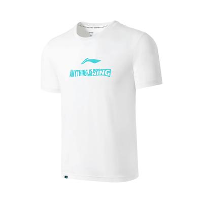 Li Ning Badminton Series Letter Print Crew Neck Short Sleeve T-Shirt Men Tops White AHST359-1