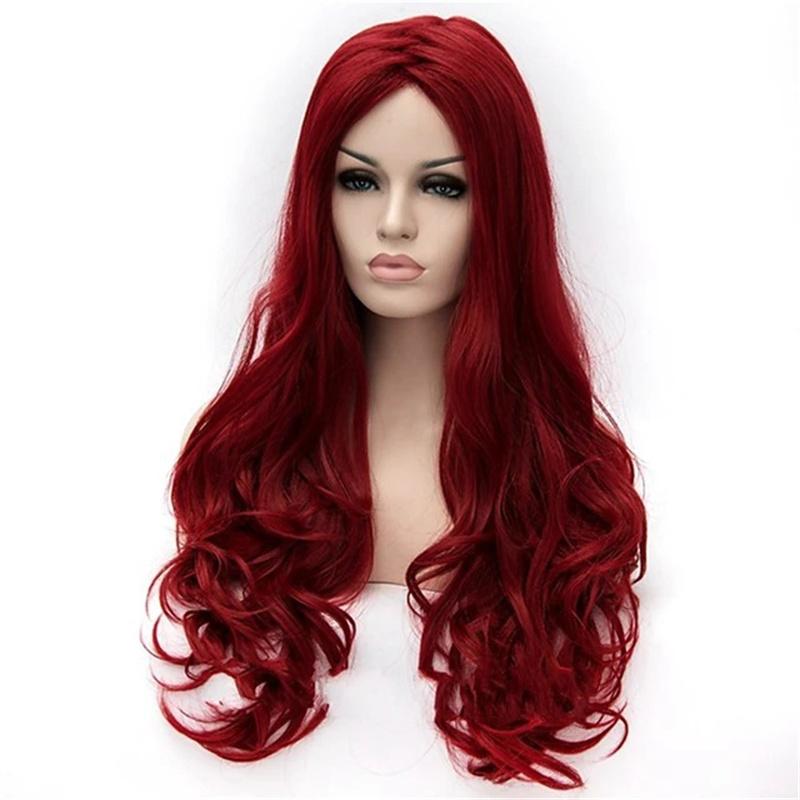 Poison Ivy Cosplay Wig 70cm Dark Red Long Wave Heat Resistant Synthetic Hair Wigs + Wig Cap