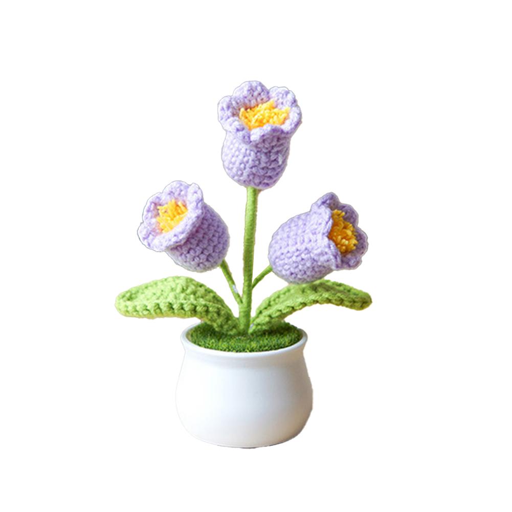 Handmade Crochet Flowers Potted Finished Woven Bouquet Artificial Knitted Flower Lily Table Home Decor