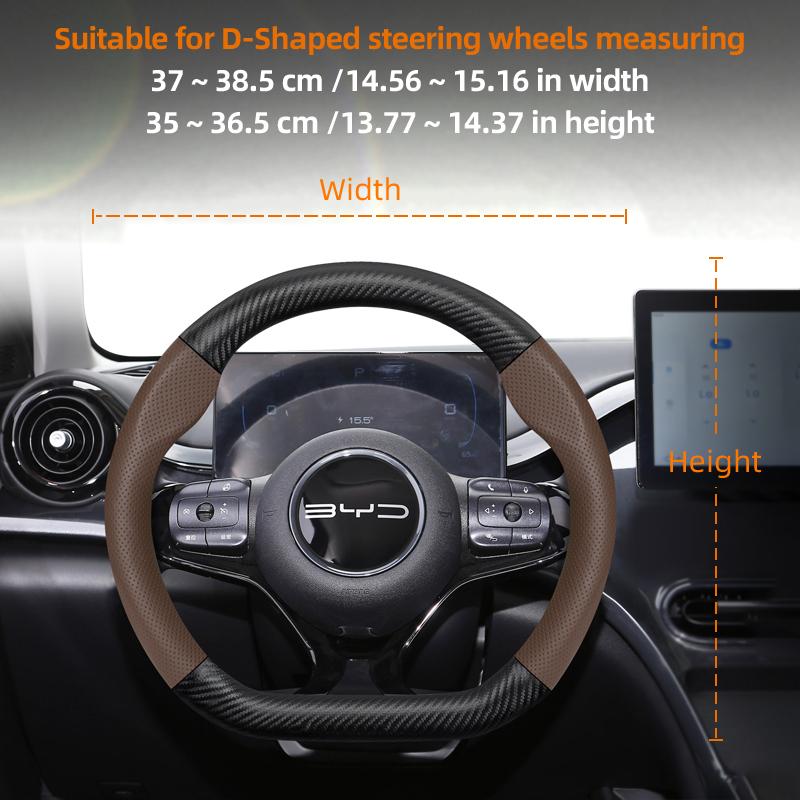 Suitable for Byd Breathable Leather Matte Carbon Fiber Texture Steering Wheel Cover Suitable for Dolphin Mini Seal Atto 3 King Shark 6 Song Pro