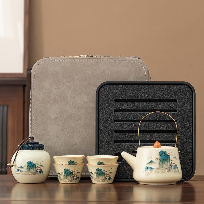 

Качество легкой роскоши, керамический открывающийся чайный набор Ru kiln для улицы, портативный