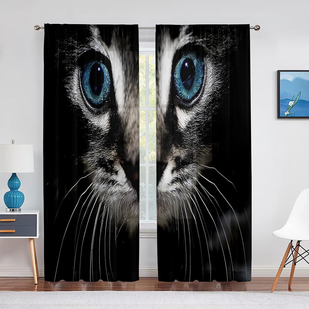 

Черная кошка с желтыми глазами, прозрачная занавеска для гостиной, современная тюль, занавеска для спальни, вуаль, шторы 1 PCS W150XH250cm&Grommet Top