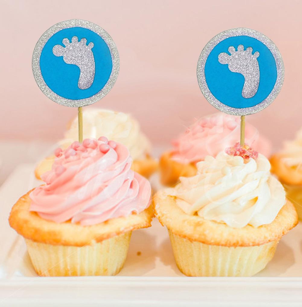 Darling Souvenir| Glitter Baby Foot Baby Shower Cupcake Toppers| Dessert Decorations - Pack Of
