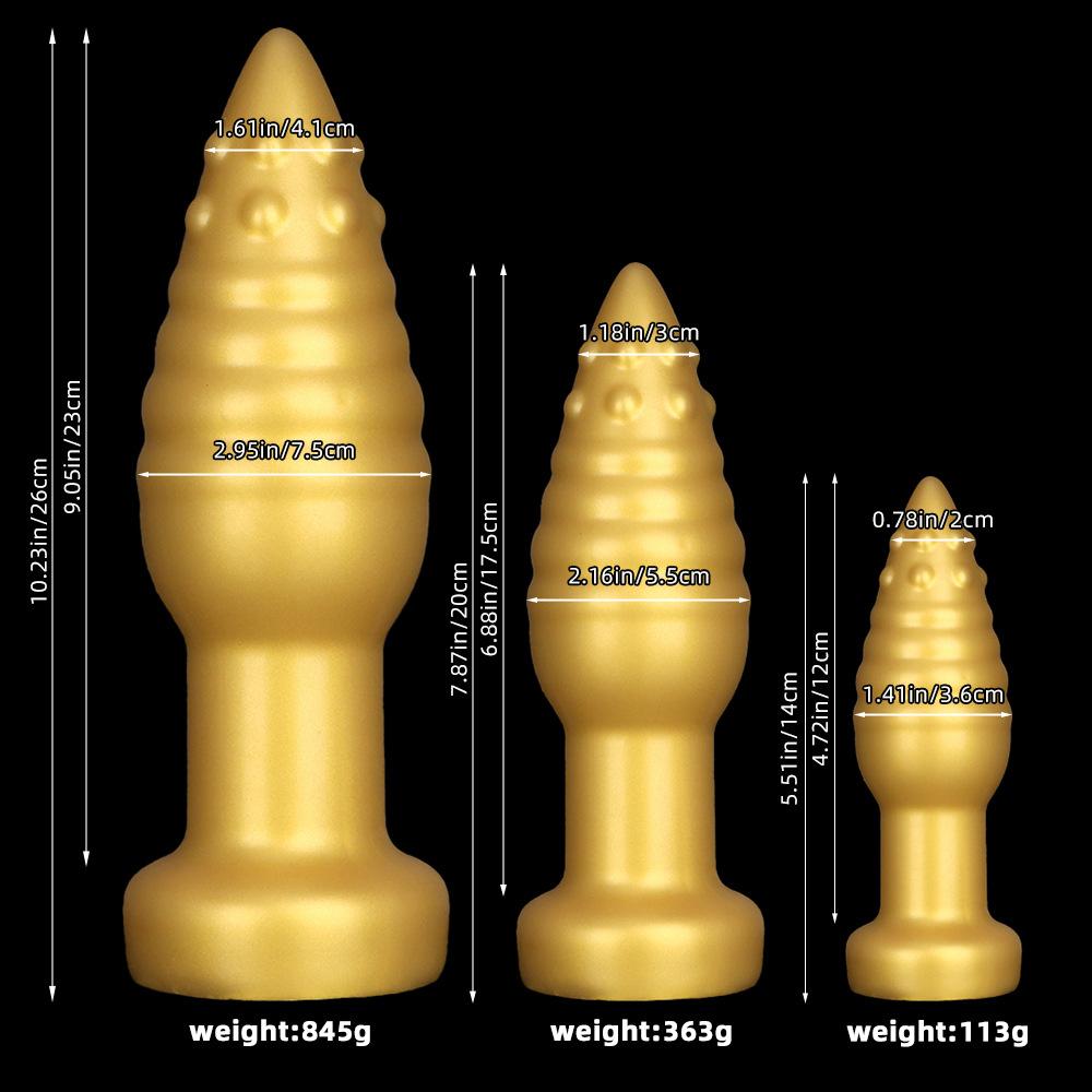 Extra Large Soft Gold Silicone Tapered Anal Plug with Suction Cup Fisting Trainer Dildo Expander Toy Big Penis