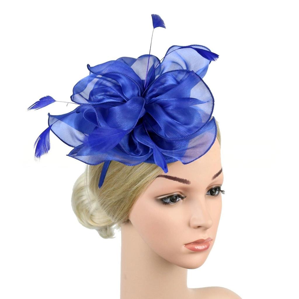 Elegant Organza Hair Drop Fascinator Hat Women Headpiece with Feather Bridal Wedding Show Race Millinery Hair Accessories