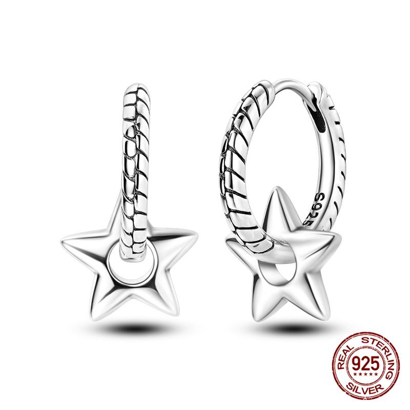 100% 925 Sterling Silver Simple Star And Moon Series Women'S Earrings Suitable For Daily Wear Anniversary Gift