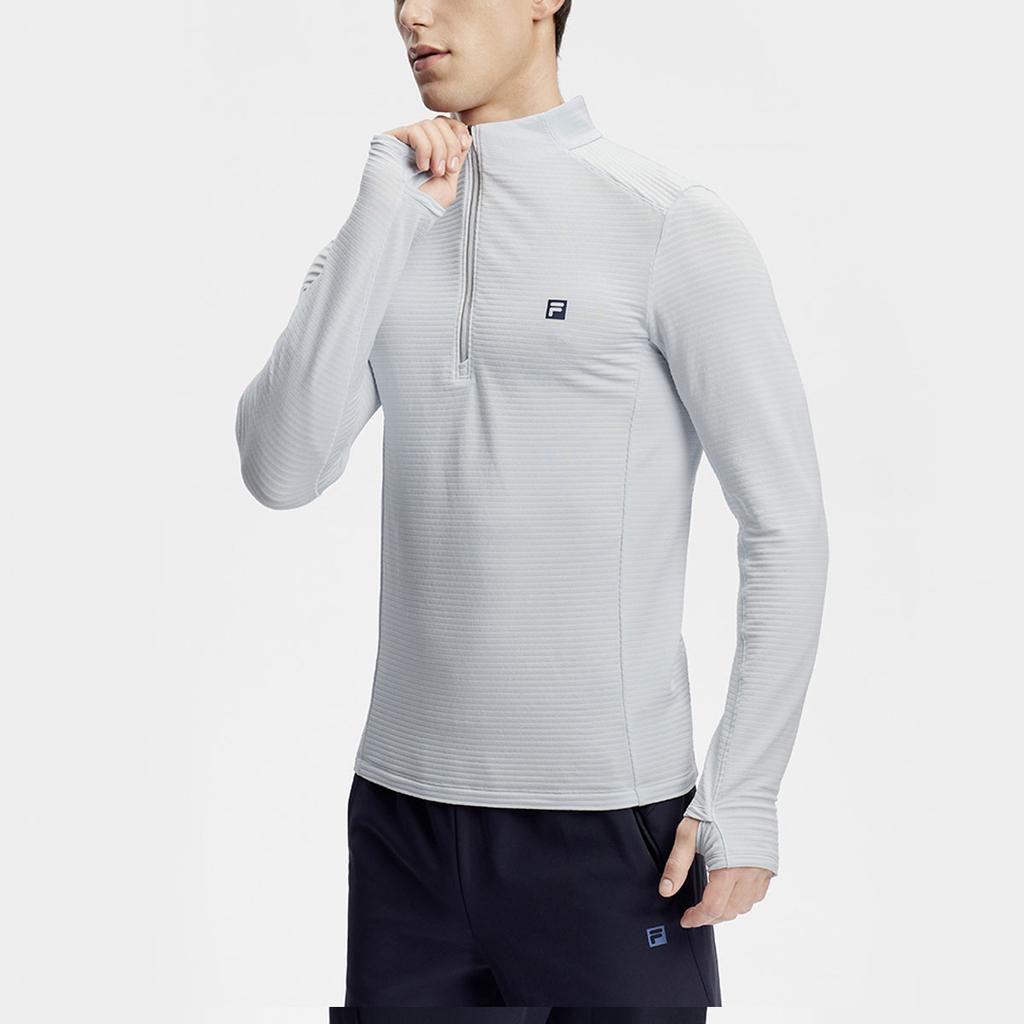 FILA Solid Color Stand Collar Fitness Slim Fit Knitted Long Sleeve T-Shirt Men Tops Light-Blue A11M411202FLB