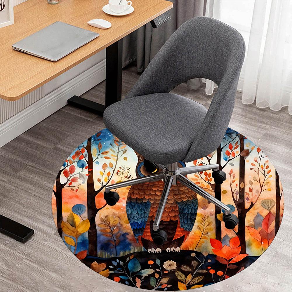 1pc Owl Forest Round Chair mat office Area Rug - Non-Slip, Floor Mat for Office, Bedroom, Ideal home decor gift p0105009