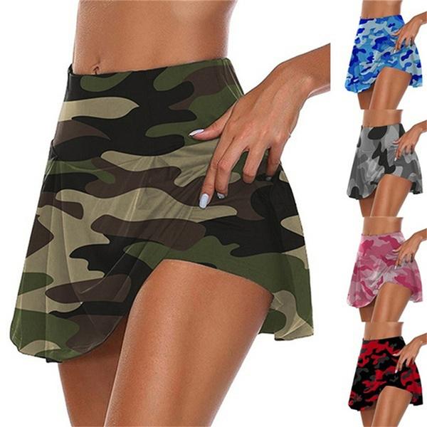 Women's Fashion Camouflage Print Athletic Skort with Pockets Running Tennis Golf Gym Sports Workout Skirt