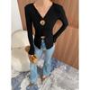 Sinan Early Spring Irregular Button Slimming Long Sleeve T-shirt (SN7194)