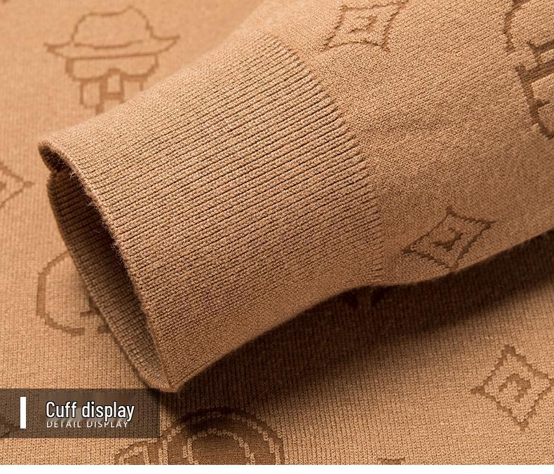 Men's Casual Light Jacquard Knitted Pullover Sweater - Long Sleeve, Round Neck (Autumn/Spring)