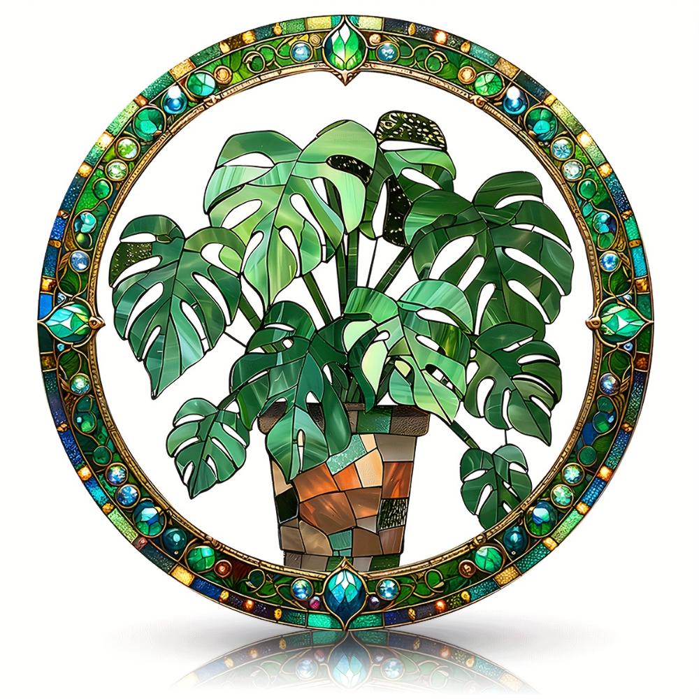 2D Flat Crystal Green Leaf Sun Catcher Garden Exotic Jungle Tropical Decoration Window Wall Hanging, Green Natural Decoration,holiday Party Decoration