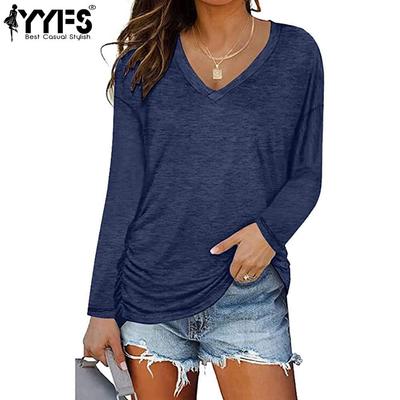 Women's Fashion Casual Fall Winter Solid Color Print Long Sleeve V-Neck Blouses & Shirts