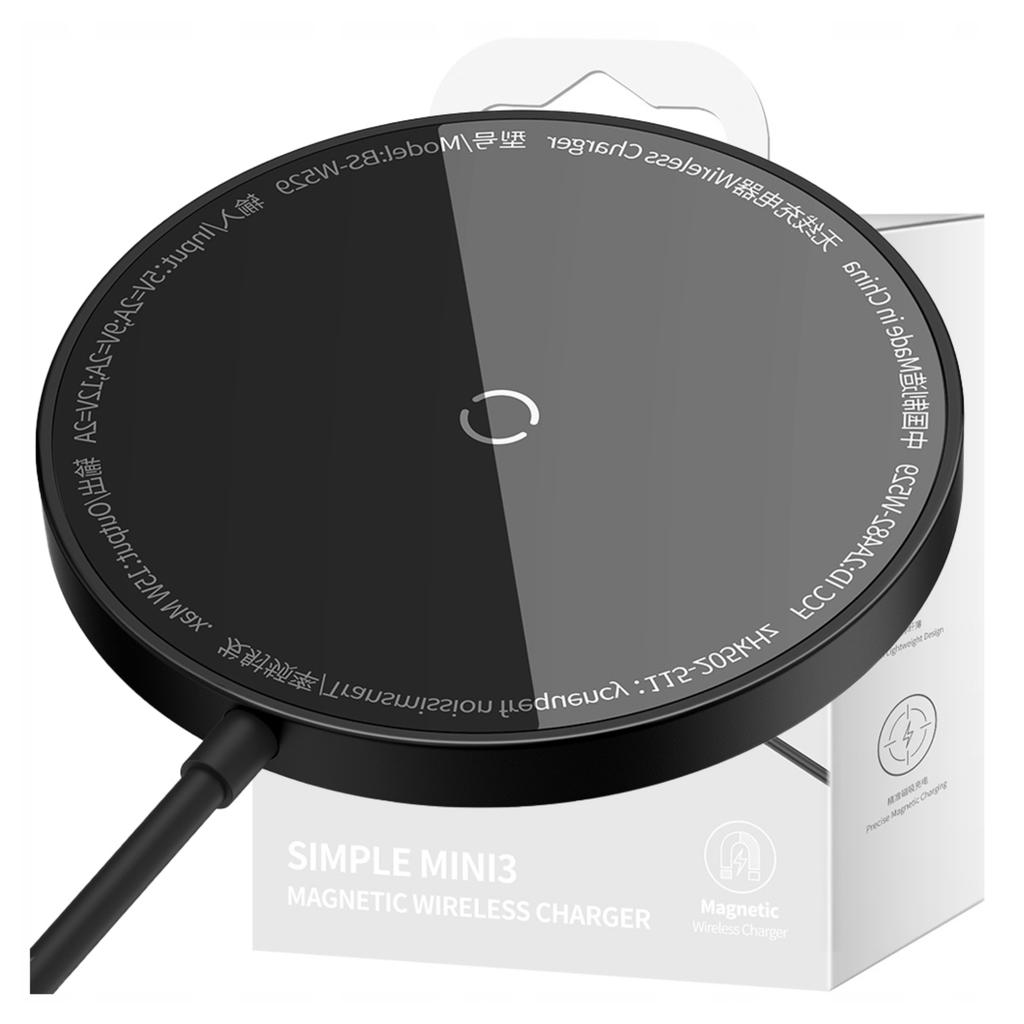 Magnetic Wireless Charger Baseus Simple Mini3 15W (Black)