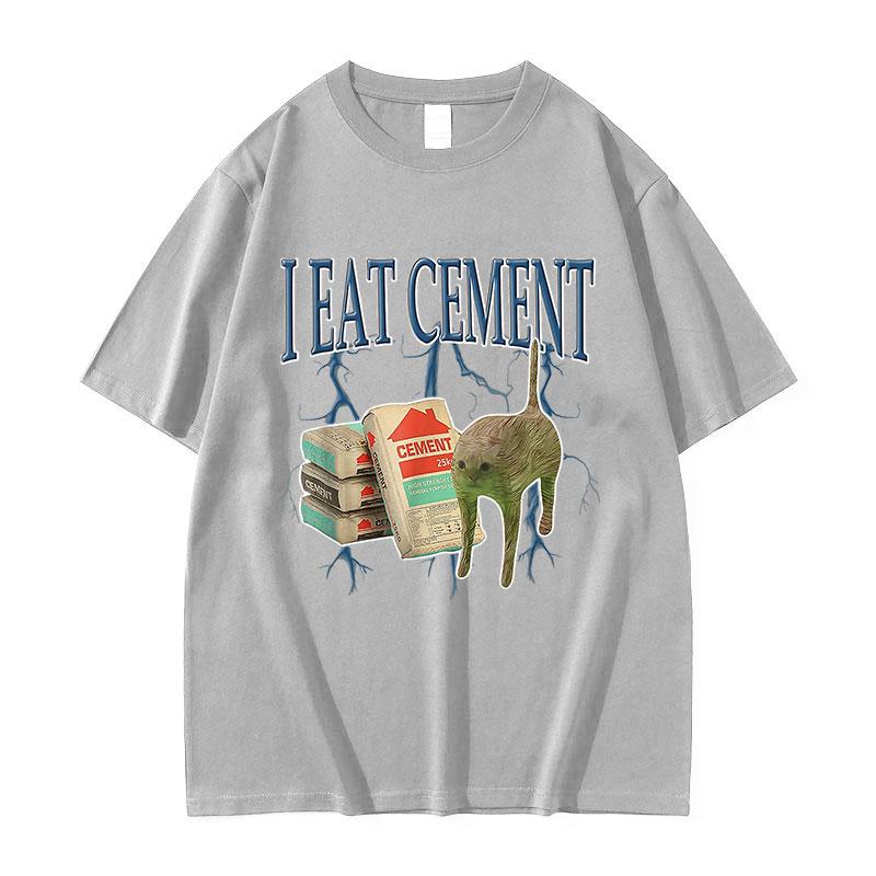 Vtipné tričko s memem Kočka jím cement Pánské Dámské Harajuku Vintage Trička s krátkým rukávem Letní Ležérní Bavlněné Topy Kreslené tričko