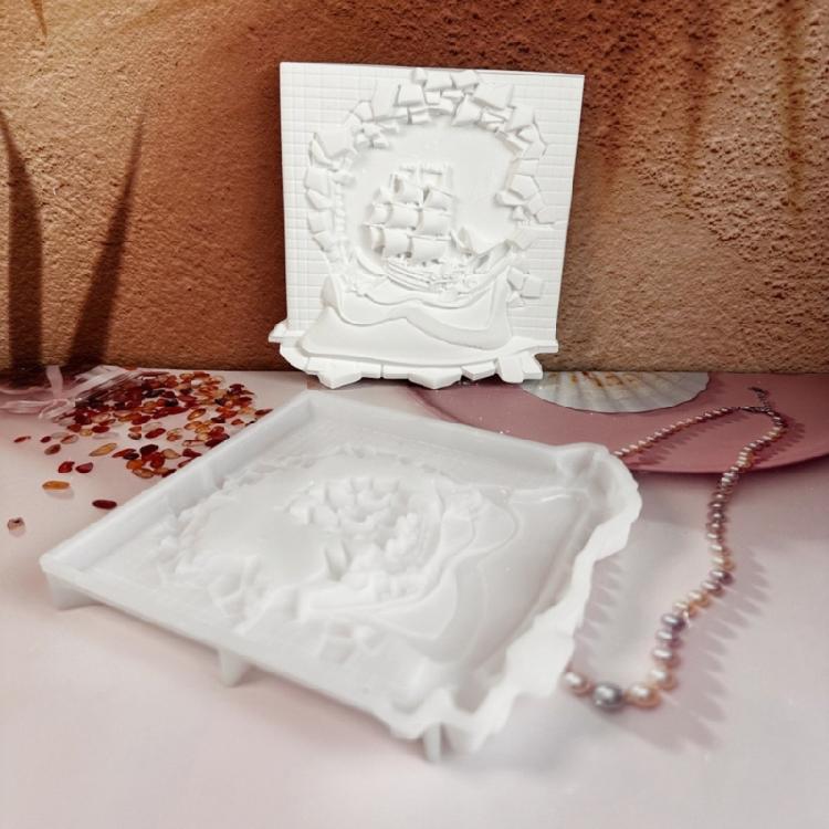 Wall Decors Resin Mold,Wall Art Silicone Mold for Epoxy Resin Casting,Wall Mount Decors Broken Wall Sailboats Resin Molds