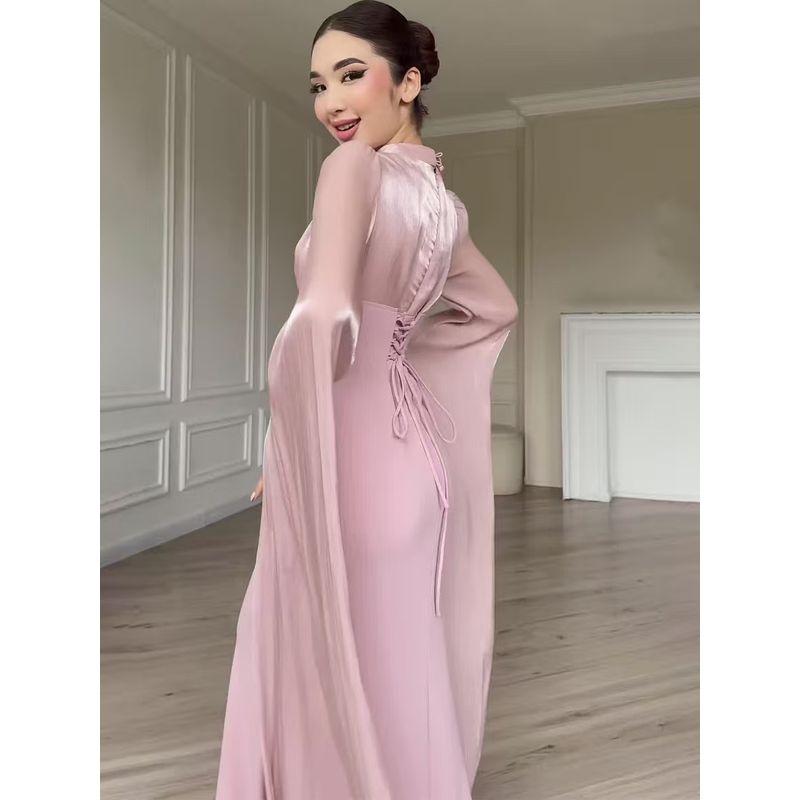 Western Style New Fashion Lace-up Waist Hugging Slimming Long sleeve dress Formal Dress Long dress Sexy Long Dress