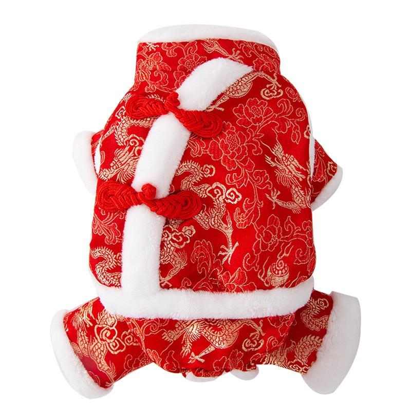 Chinese Style Dog Sweater Small Dogs Cats Cotton Winter Outfit Red With Black Or White Trim