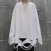 Unisex Loose Fit Long Sleeve T-Shirt with Distressed Hem and Solid Color