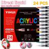 24 Colors Acrylic Paint Pens Liquid Brush Markers Set For Rock Ceramic Glass Painting