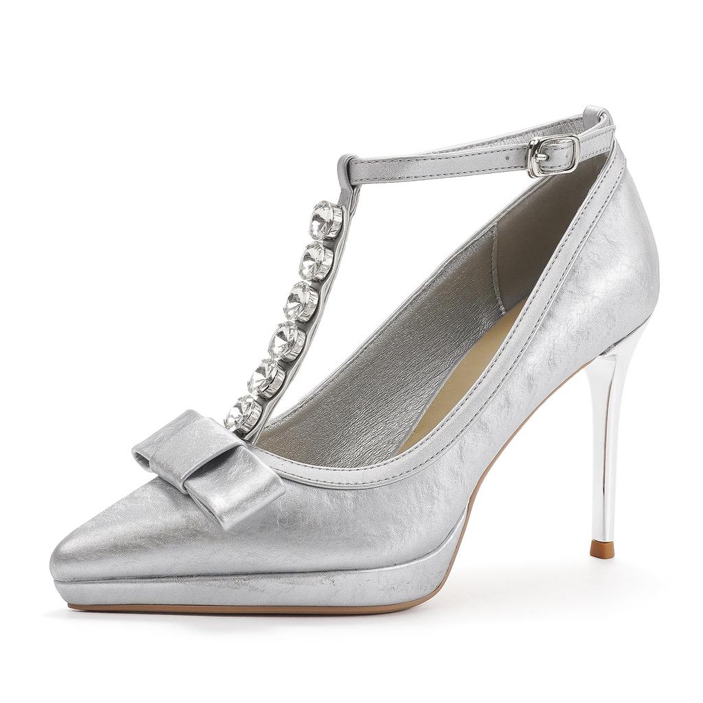 10528 [Schafsleder] High Heels Damen Dünne Absätze 2025 Neu Französisch Spitz Einwort mit Wasserdichte Plateauschuhe