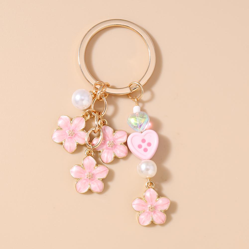 Fashion Enamel Flower Keychain Women Girls Pearl Key Ring Pendant for Handbag DIY Key Chain Jewelry Gift
