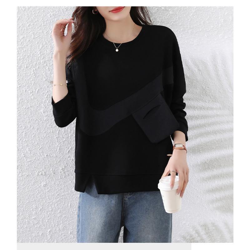 DIMANAF 2025 Autumn Plus Size Women Hoodies Shirts Long Sleeve T-shirt Loose Casual Tops Tees Black