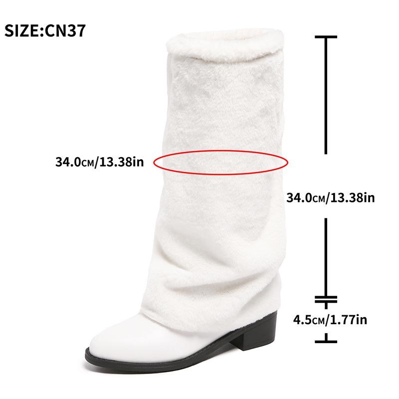 

Luxury White Faux Wool Knee High Boots Women Winter Soft Plush Straight Tube Boots Woman Fashion Slip On Block Heel Long Botas 42 белый