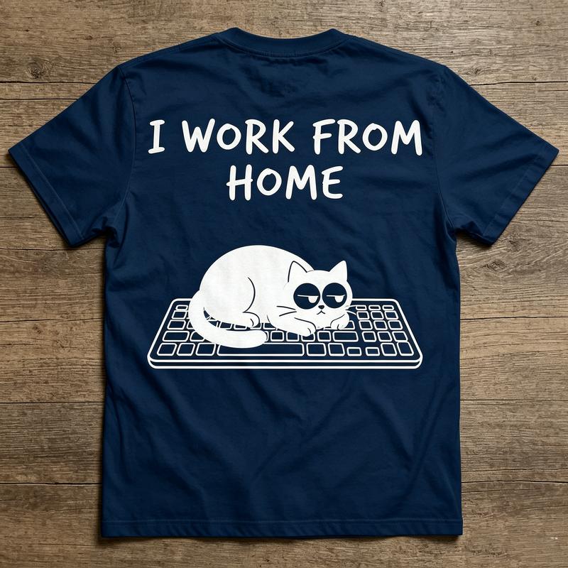 2026 New Unisex Funny Work From Home Cat Lazy Black Cat Keyboard Graphic Short Sleeve TShirt Cotton Casual Top Remote Workers