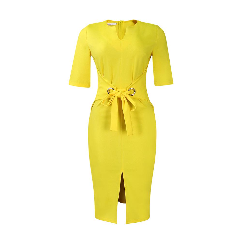 

Осень 2024 Элегантное платье-карандаш с V-образным вырезом для женщин XXL жёлтый