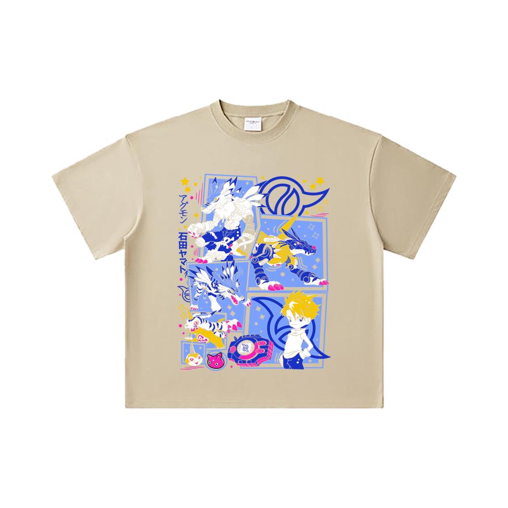 260 GSM Double Yarn 32 Count 100% Cotton Digimon V2 Garurumon Print Unisex Heavy Cotton T Shirt
