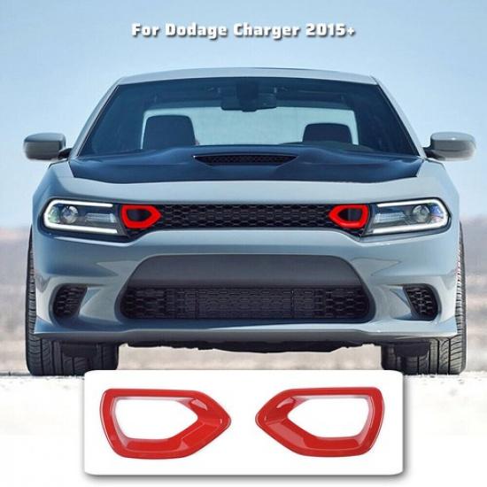 2pcs Front Grille erts Mesh Trim Accessories for 2015- Dodge Charger Red