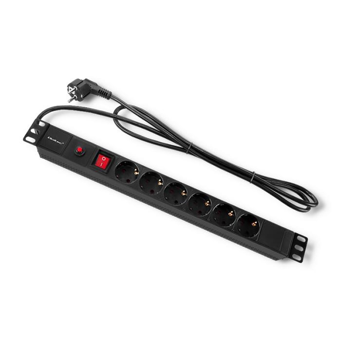 Qoltec Listwa Zasilająca PDU Antyprzeciążeniowa Do RACK 19" | 1U | 16A | 6xSCHUKO | 2m