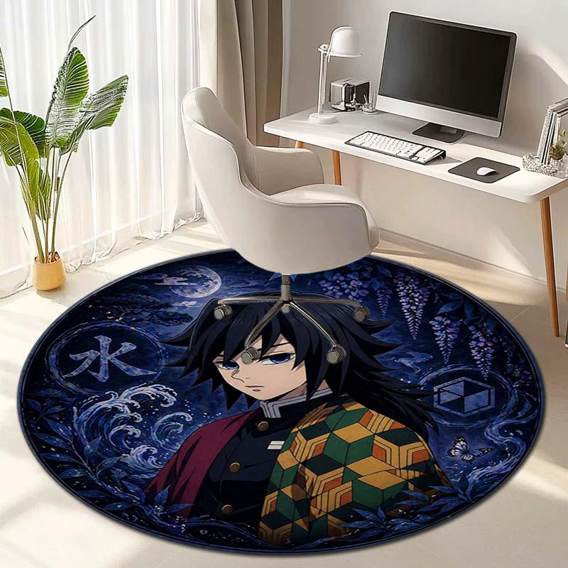 Classic Japanese-style Cartoon Demon Slayer Round Rug, Home Soft Decorative Anti-slip Yoga Mat and Chair Mat, Outdoor Floor Mat Carpet K5