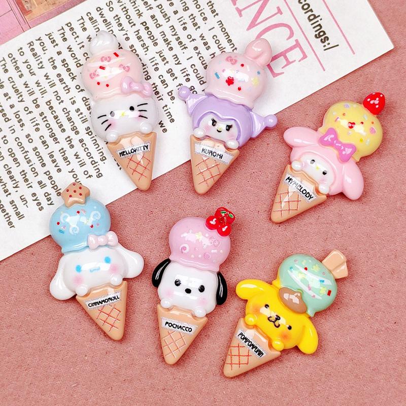 10 Pcs Cartoon Resin Cute Cartoon Animal Ice Cream Cake Style Hairpin Scrapbook Craft Diy Miniature Ornament Accessories A12