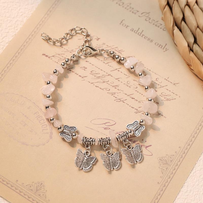 Retro bracelet niche design literary Tibetan silver amethyst butterfly bracelet women's accessories