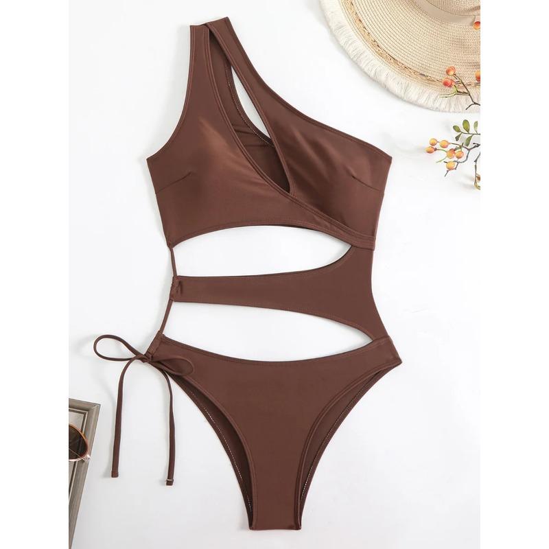 

Асимметричный слитный купальник с одним плечом с вырезами Женская купальная одежда Женский монокини С высоким вырезом Купальник для плавания Пляжная одежда L