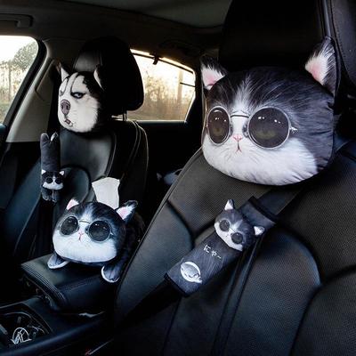 Paire d'oreillers de cou pour appui-tête de voiture à motif de dessin animé Husky tendance pour un amorti mignon.
