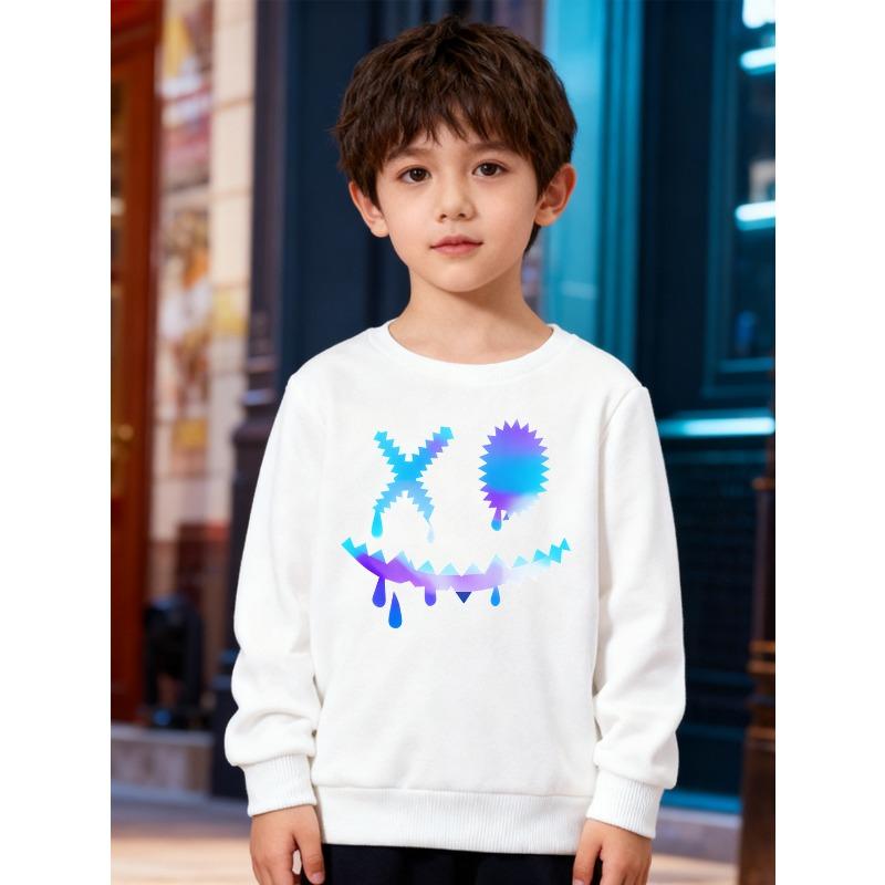 European Sizes Kids' Fashion Round Neck Pullover, Long Sleeve Top , Cartoon Print, Casual Attire for Kids Aged 3-10, Outdoor Activities