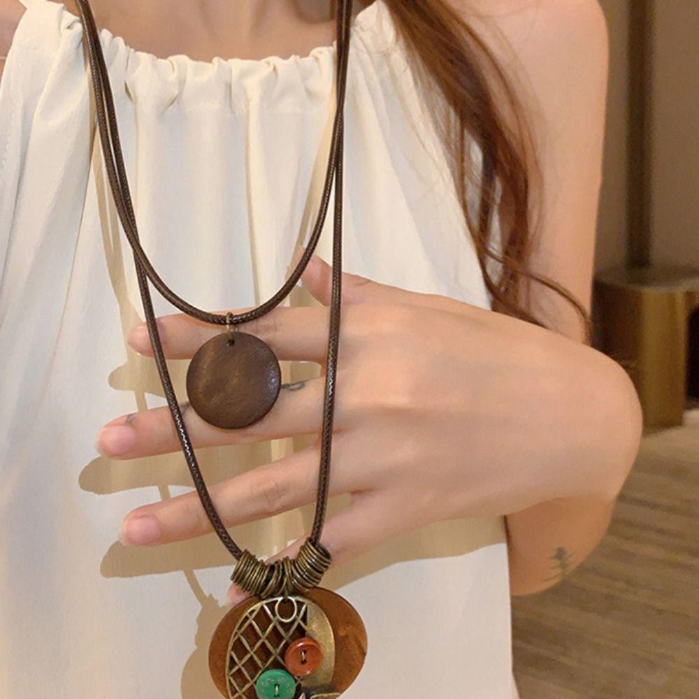 Tassel Long Sweater Chain Wood Bohemian Style Necklace Sweet Ethnic Style Wooden Necklace  Party