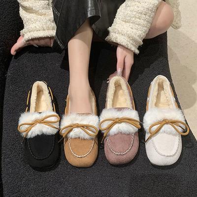 Fur Integrated Doudou Shoes Women's Winter Velvet 2025 New Versatile Flat-bottomed Thick-soled One-pedal Hairy Ladyshoes Women