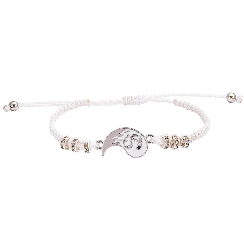 2Pcs/set Dragon Tai Chi Braided Bracelet for Women Men Best Friends Adjustable Yin Yang Bracelets Fashion Couple Jewelry