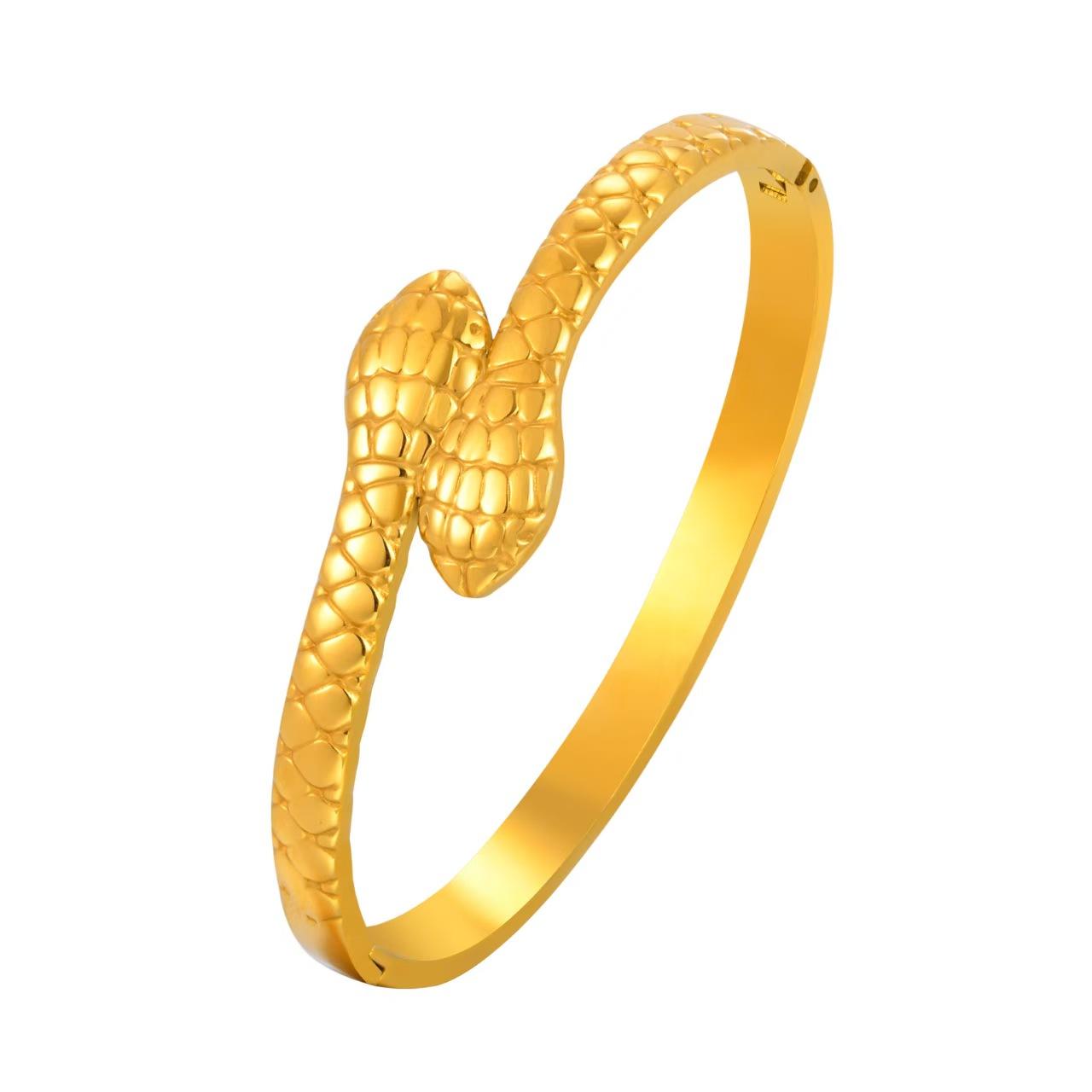 

Women s Minimalist Style 18K Gold Zircon Stainless Steel Unique Snake-Shaped Irregular Openable Bracelet Fashionable Accessory 58-60mm