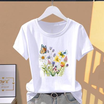 (Asian Size) Short Sleeve T-shirts T Butterfly 90s Cute Trend Lovely Clothing Casual Fashion Print Female Casual Women's Top Graphic Tee
