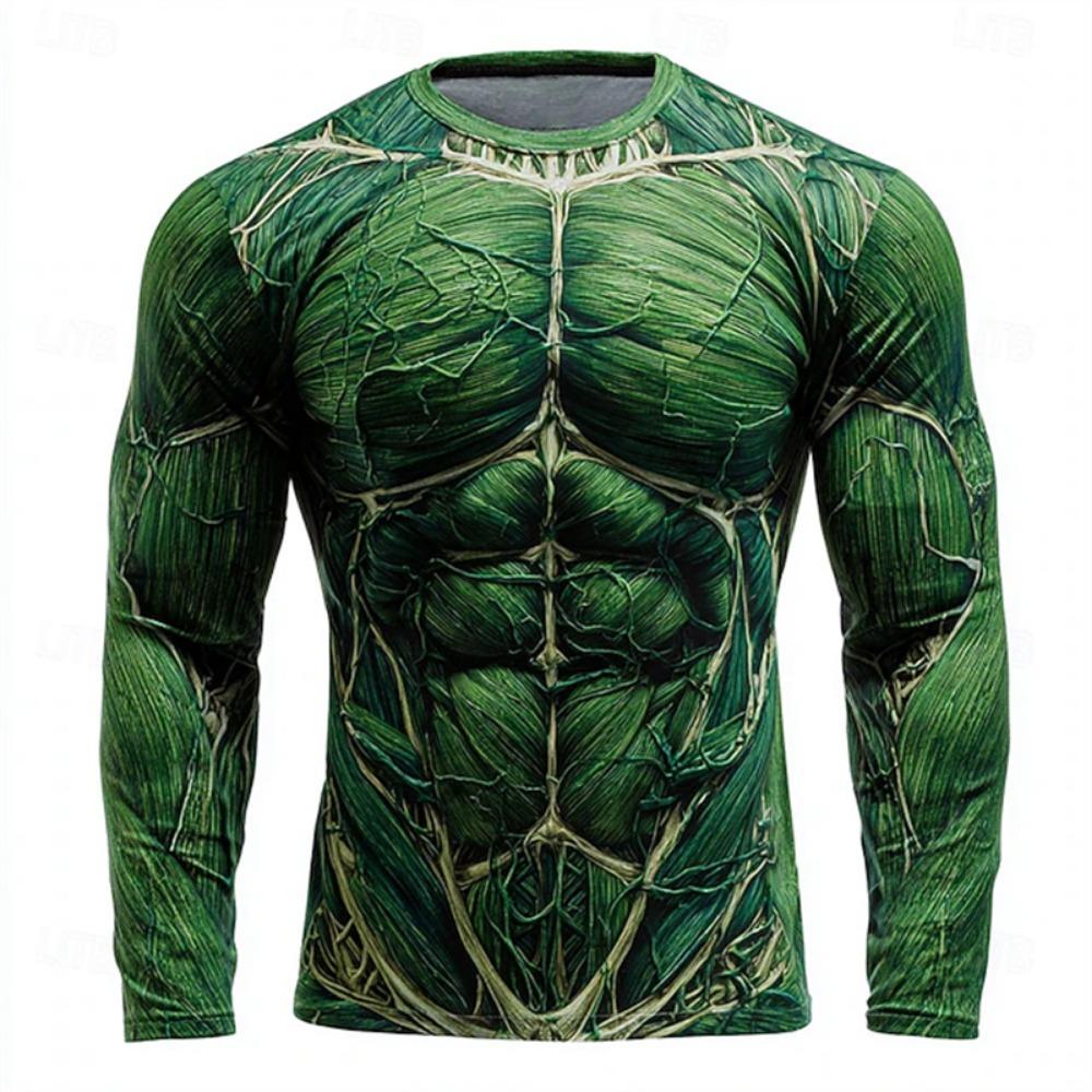 2026 New Men's 3D Muscle Print Long-Sleeve T-Shirt Fitness Crewneck Breathable Athletic Wear Stylish Bold Everyday Streetwear