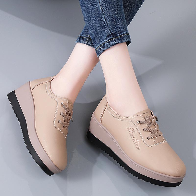 Autumn Women's Genuine Leather Non-Slip Platform Shoes - Thick-Soled, Comfortable, Lightweight, Casual