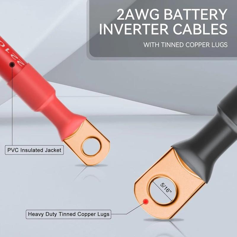 ECGSOLAX 2AWG Soft Battery Connection Cable Stranded Copper Wire With Heavy Duty M10 Lug For Inverter Car Solar UPS Marine Boat